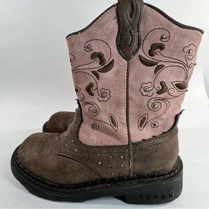 Roper Brand Youth Size 11 M Brown Pink Studded Light Up Cowboy Boots